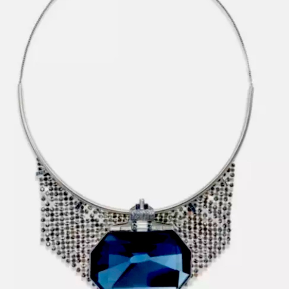 Authentic Swarovski Elegant Blue Gem Necklace with Silver Accents